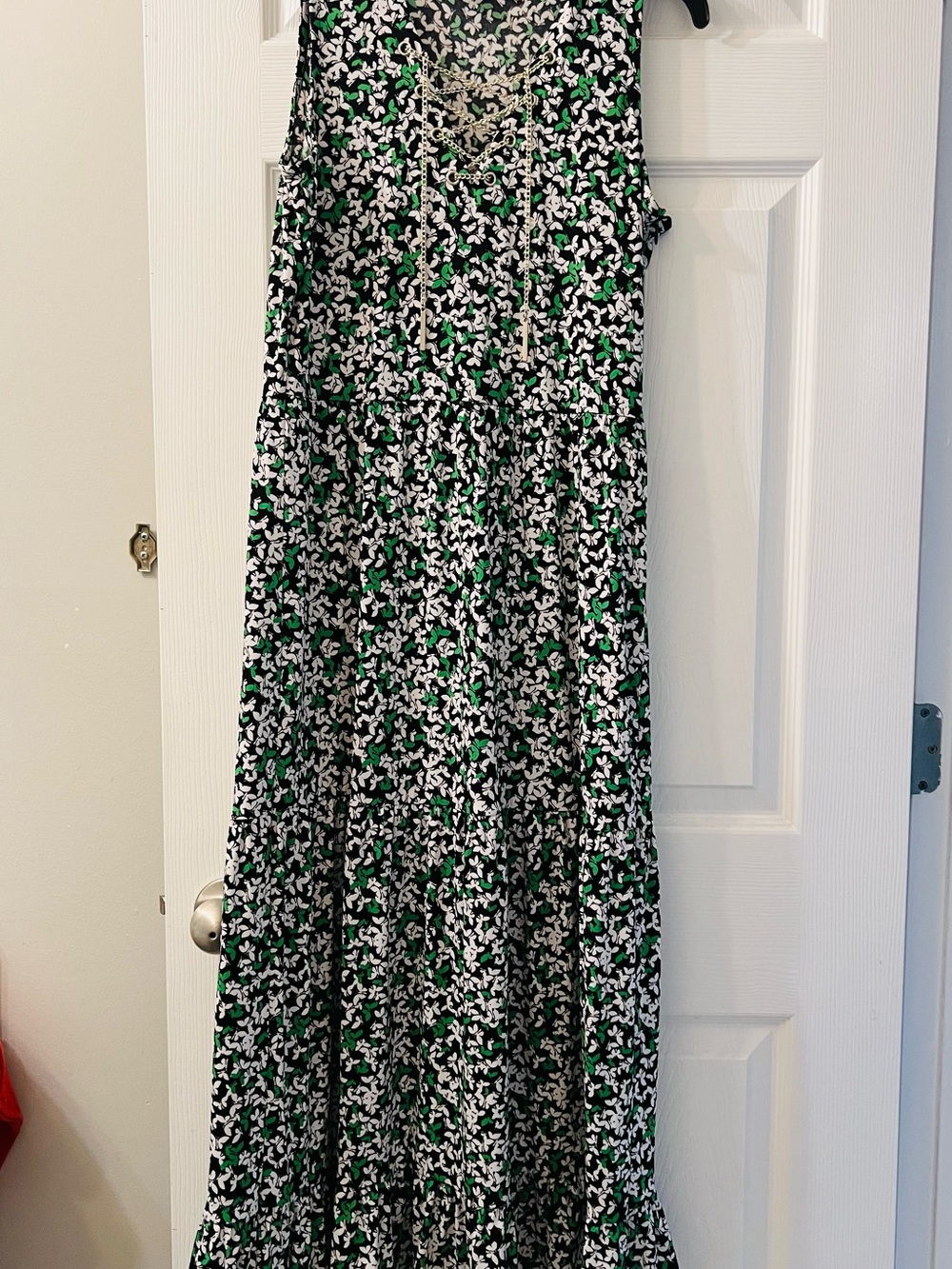 Michael Kors Black, White & Green Printed Maxi Skirt